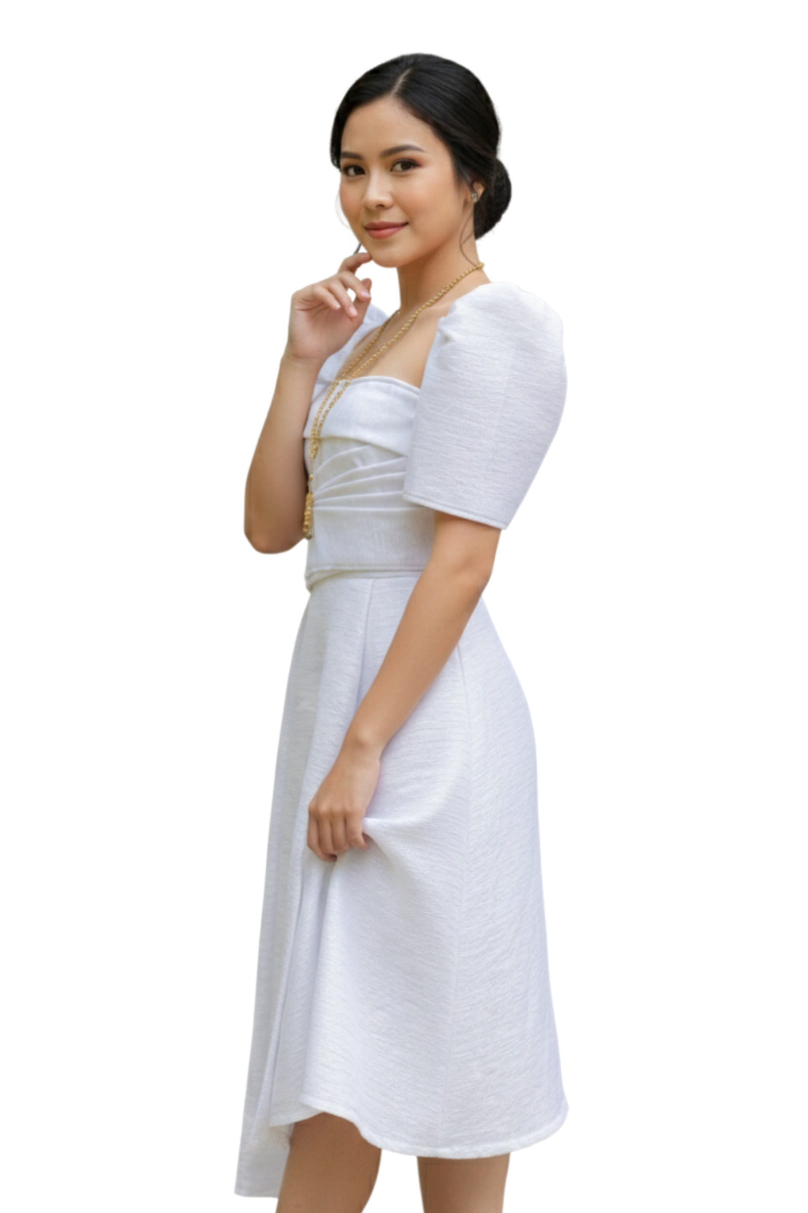 White Filipiniana Midi Dress