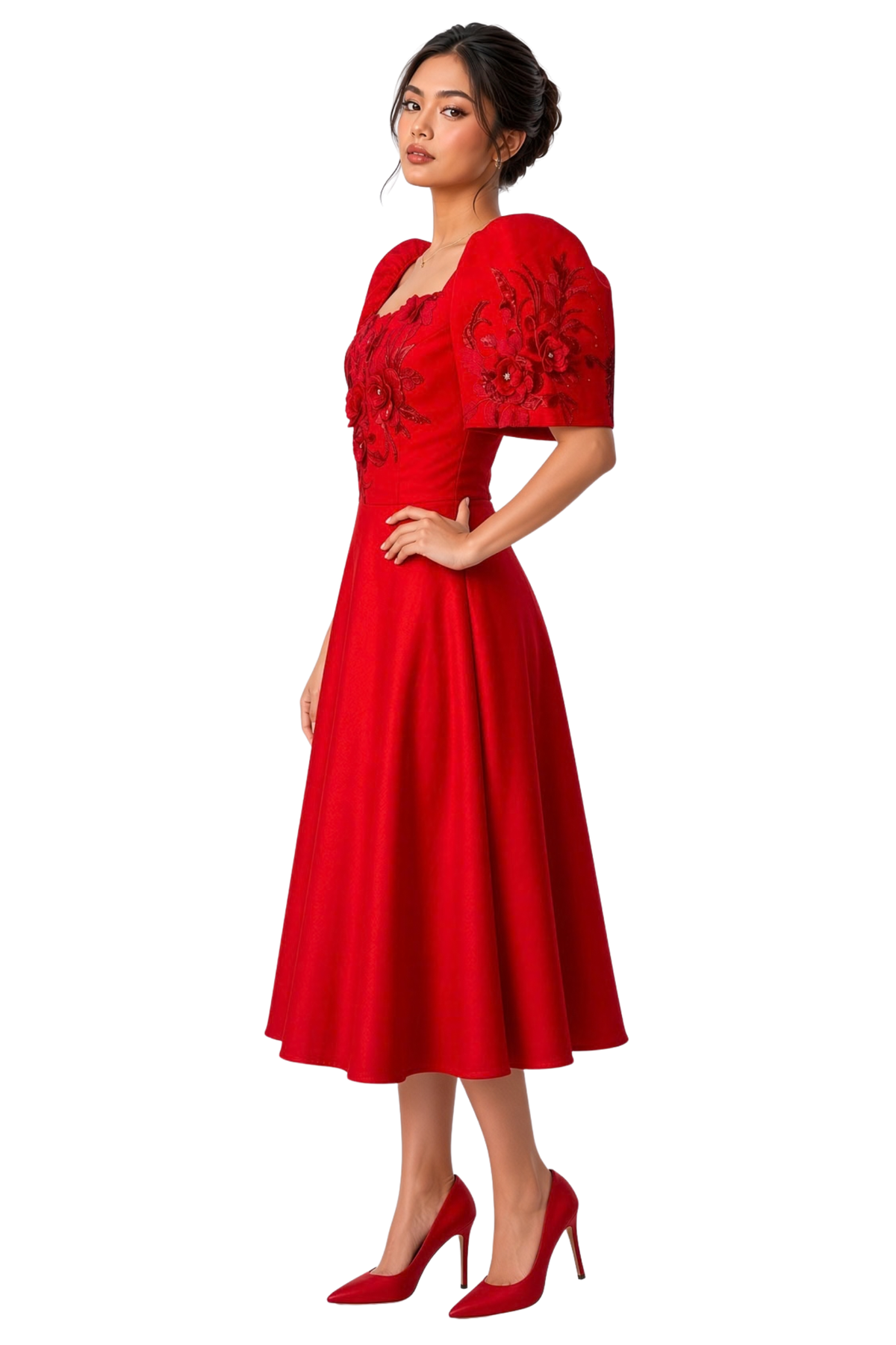 Red Neoprene Filipiniana Dres