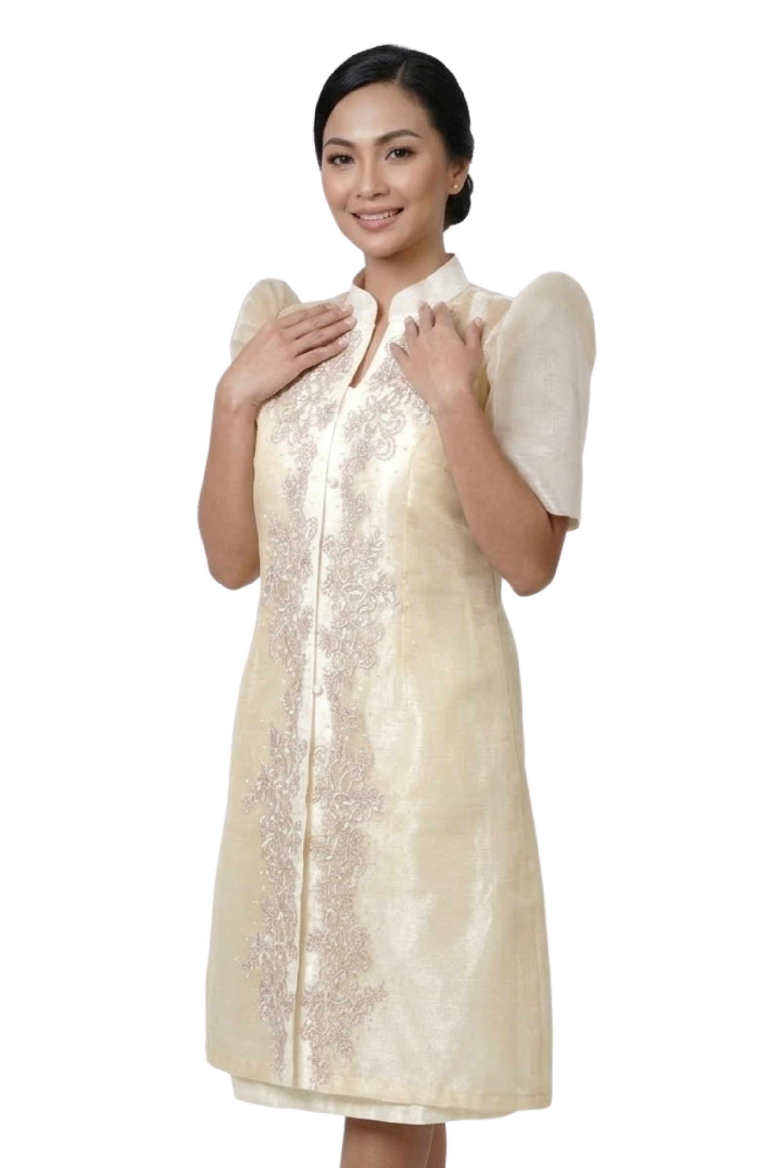 modern filipiniana barong dress Luntian Filipiniana Mini Dress Blush Pink