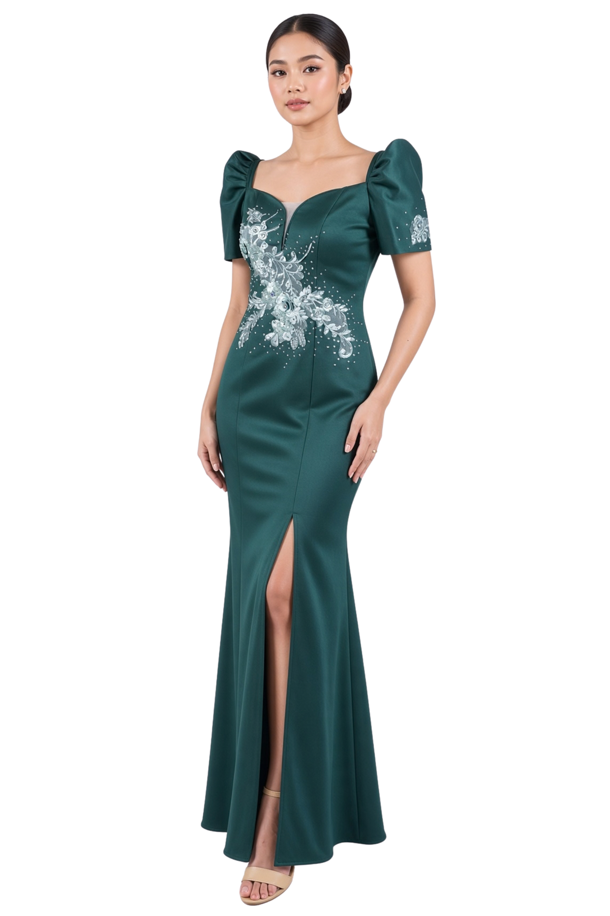Emerald Green Neoprene Filipiniana Dress
