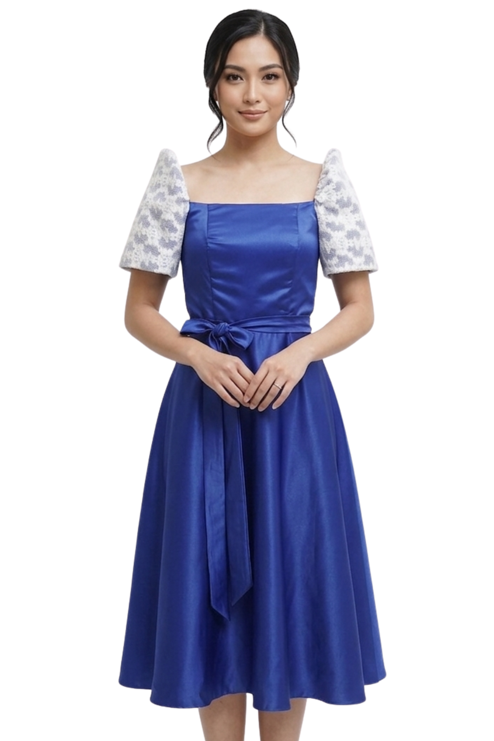 Satin Blue Filipiniana Midi Dress - Kris - 5XL