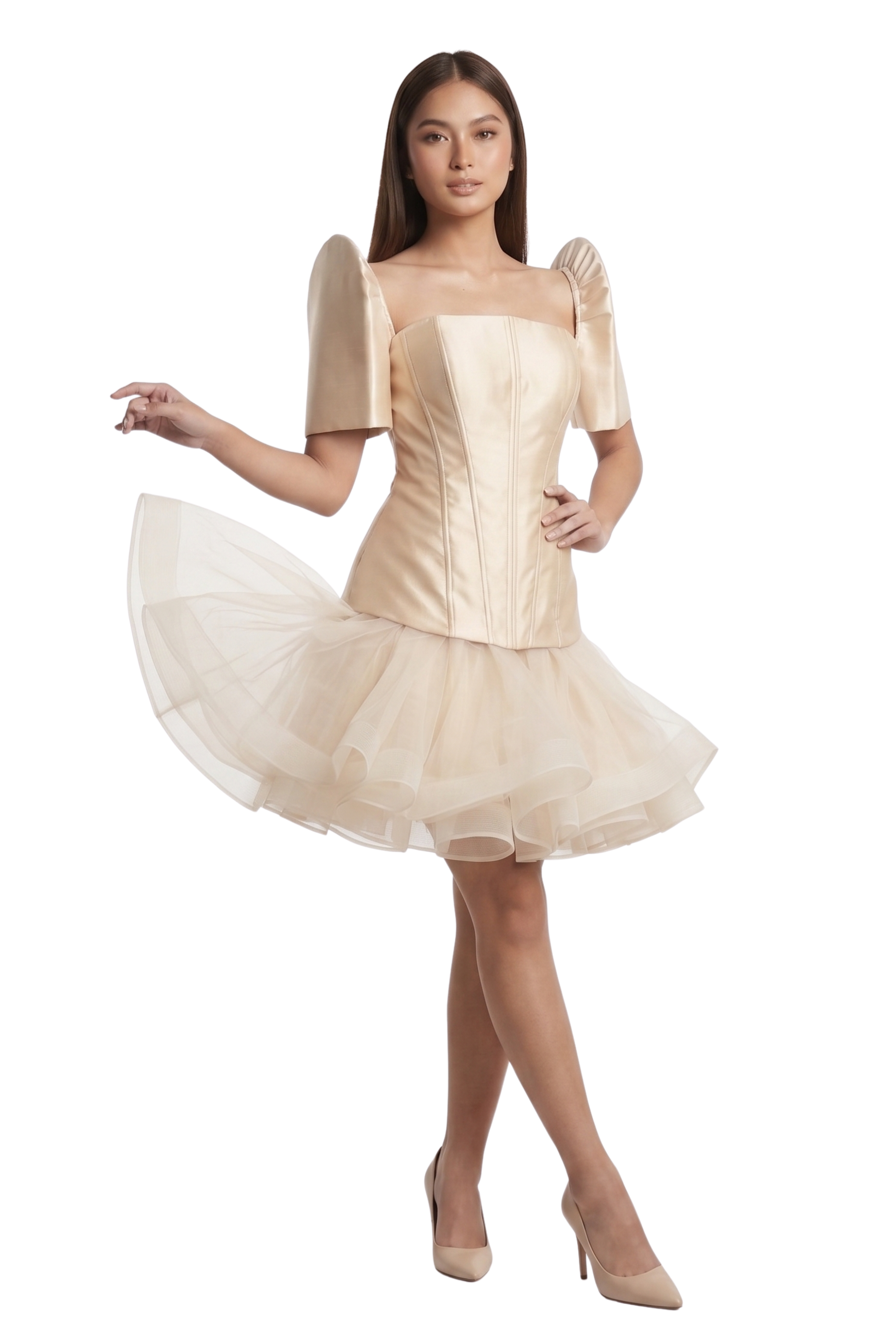 Elegant Filipiniana Modern Midi Dress