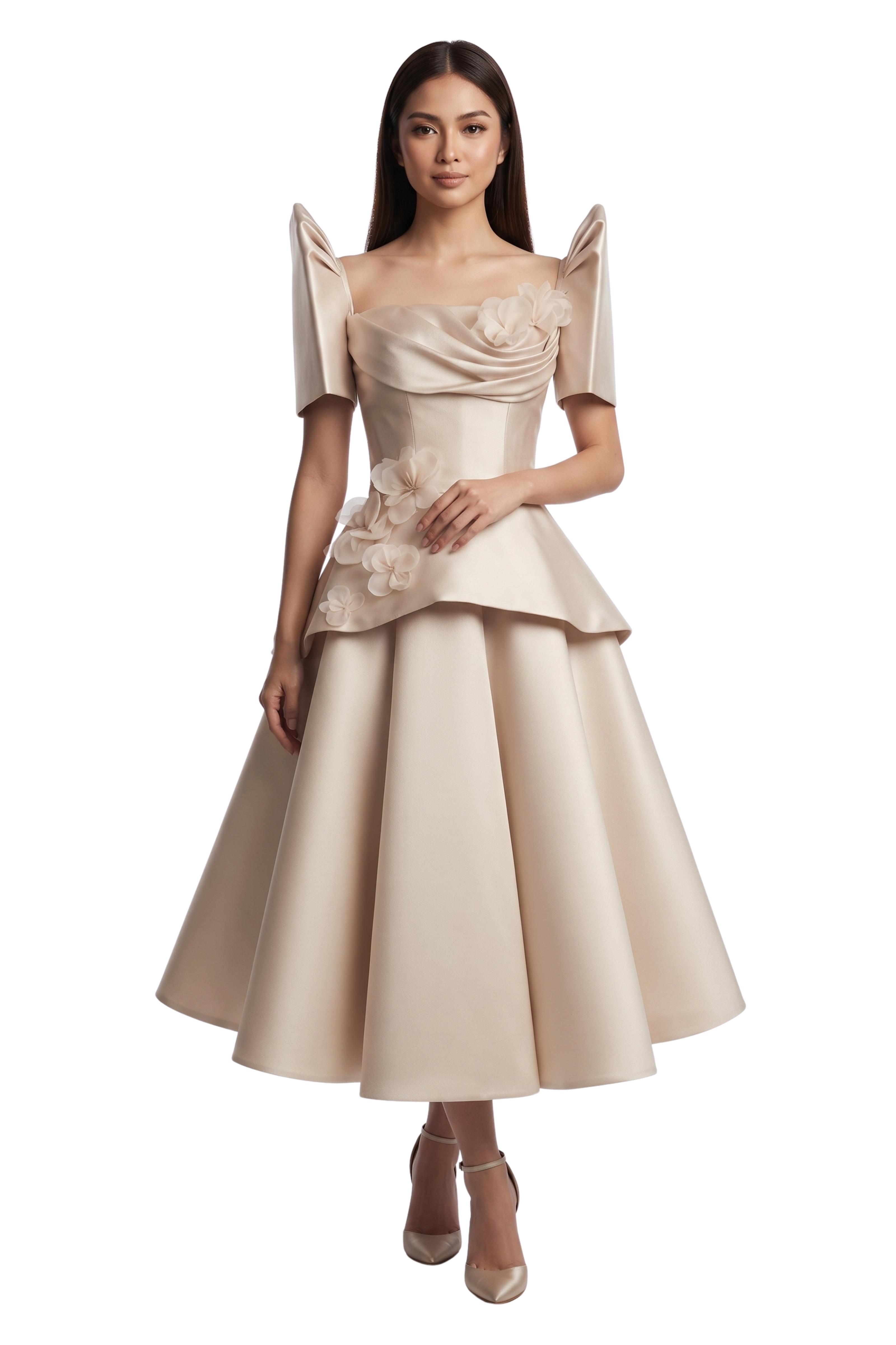 Premium Filipiniana Peplum Top & Midi Skirt Set - Florence