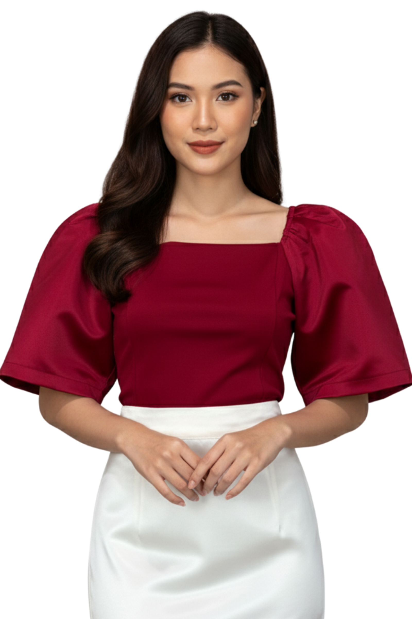Red Filipiniana Top with Bell Sleeve - Lina - JB008 Barong World Red Filipiniana Top with Bell Sleeve - Lina - JB008 Barong World