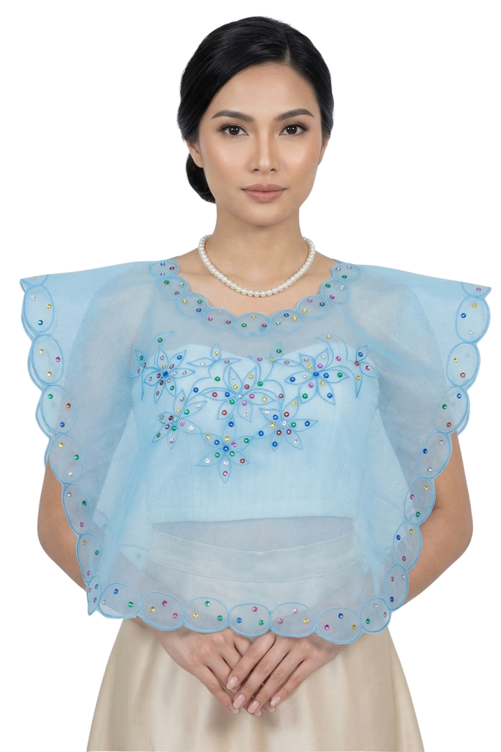 Sky Blue Kimona Filipiniana Top - Sola - JK16 – Barong World