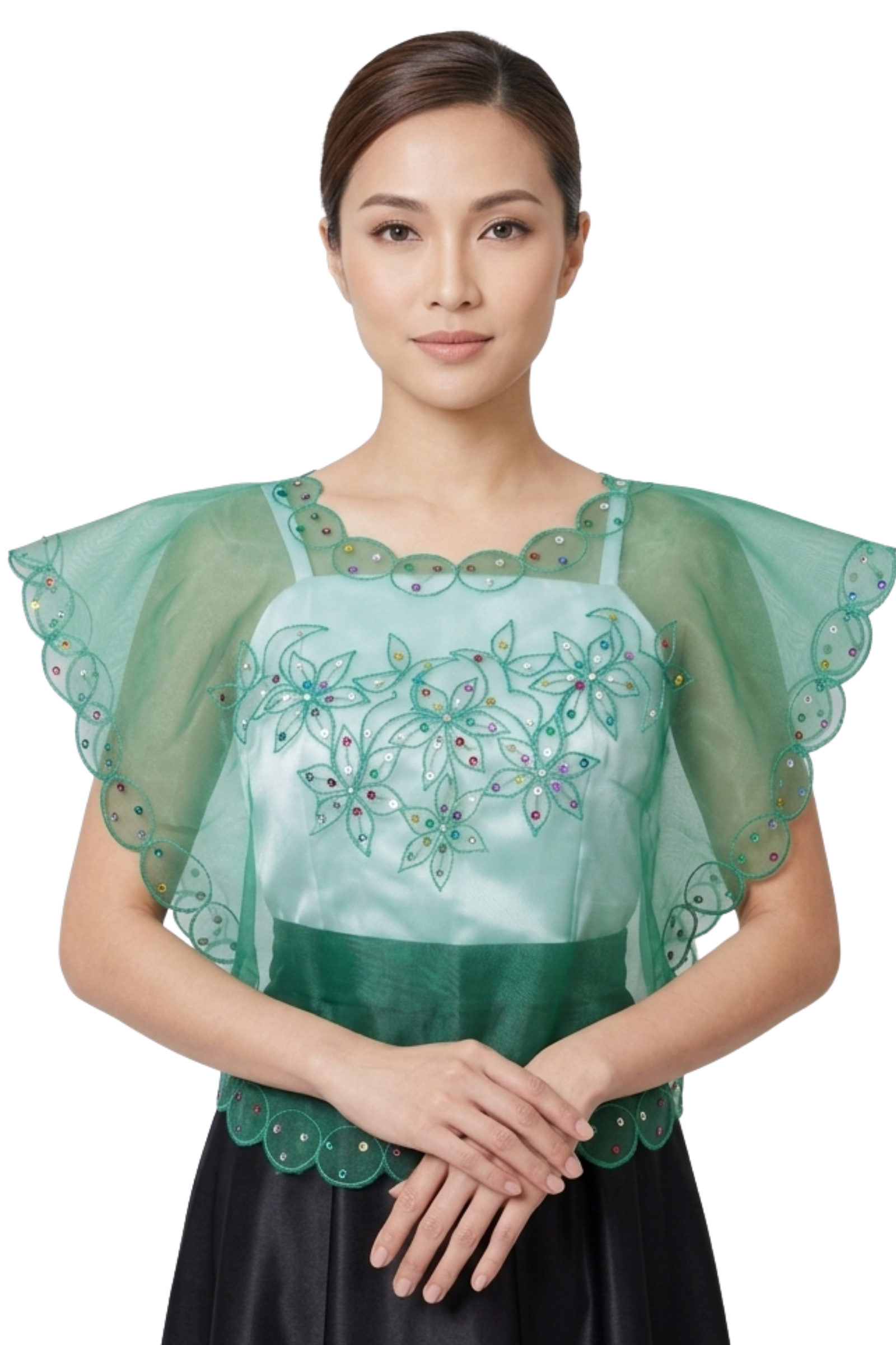 Kimona Tulle Filipiniana Blouse Green - Mirabel - JK16 Kimona Tulle Filipiniana Blouse Green - Mirabel - JK16