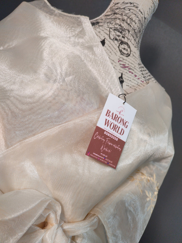 Organza Beige Embroidered Filipiniana Panuelo - JV219