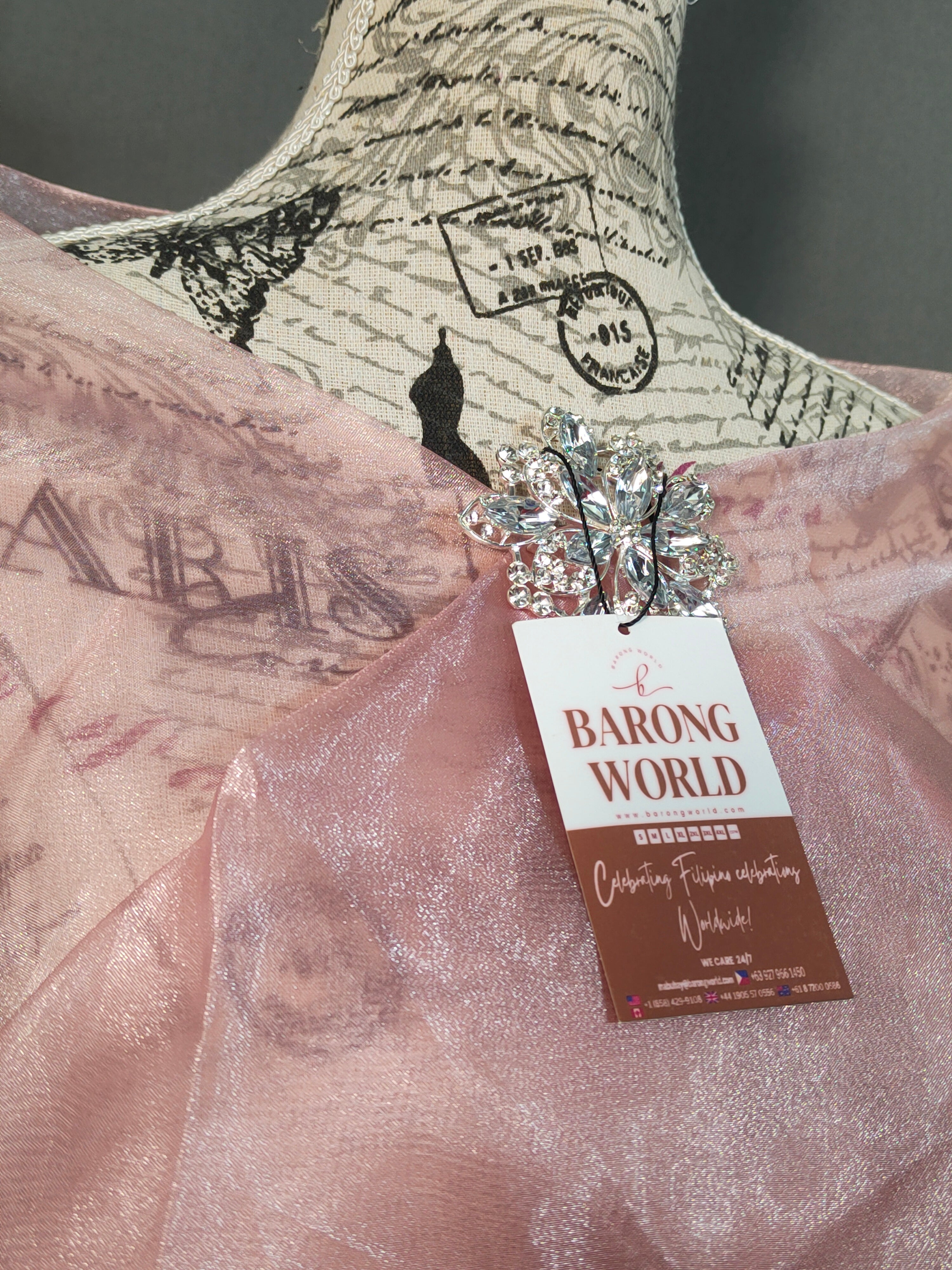 Organza Premium Rose Pink Alampay with Brooch Full Detailing