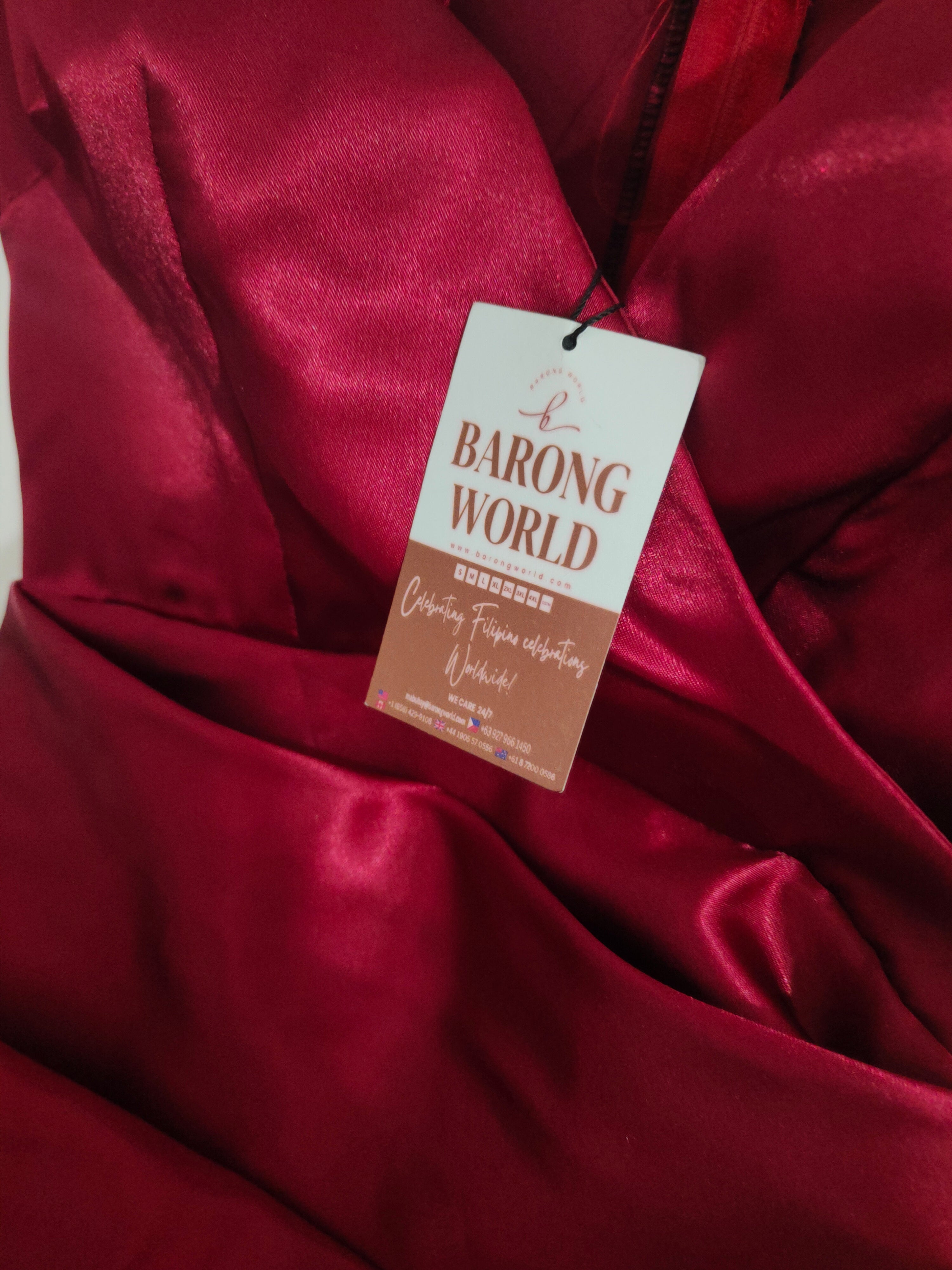 Maroon Filipiniana Gown Full Detailing