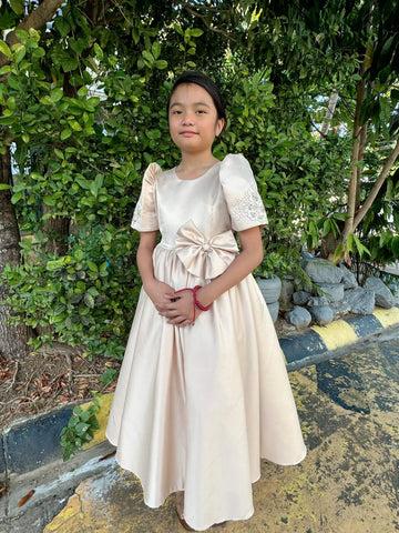 Premium Girls Cream Duchess Filipiniana Dress - Lorelai - JB315