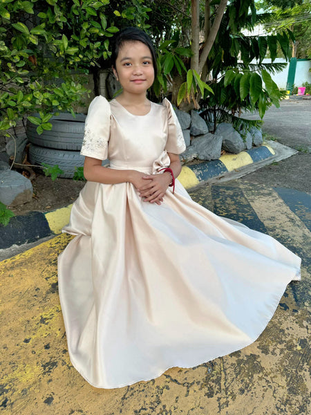 Premium Girls Cream Duchess Filipiniana Dress - Lorelai - JB315