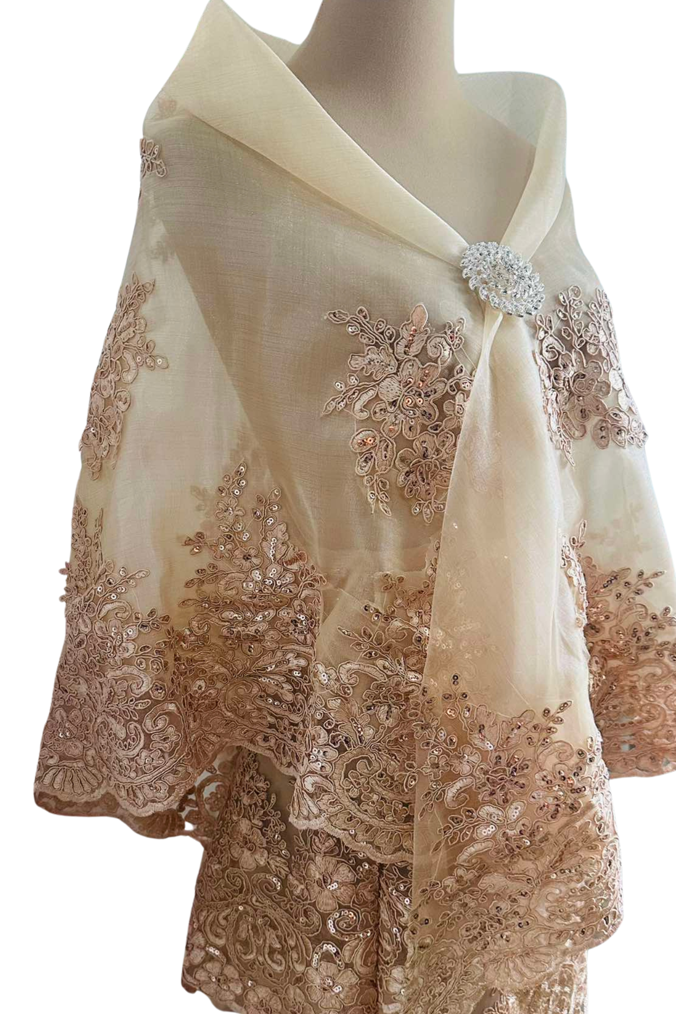 Laced Organza Alampay with Skirt Front Detailing