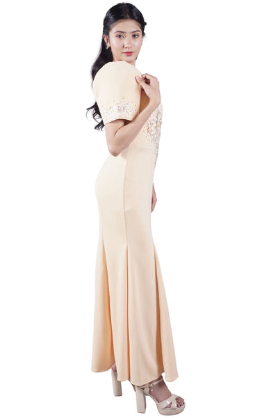 Beige Filipiniana Long Gown- Jamie Size Small - CL135