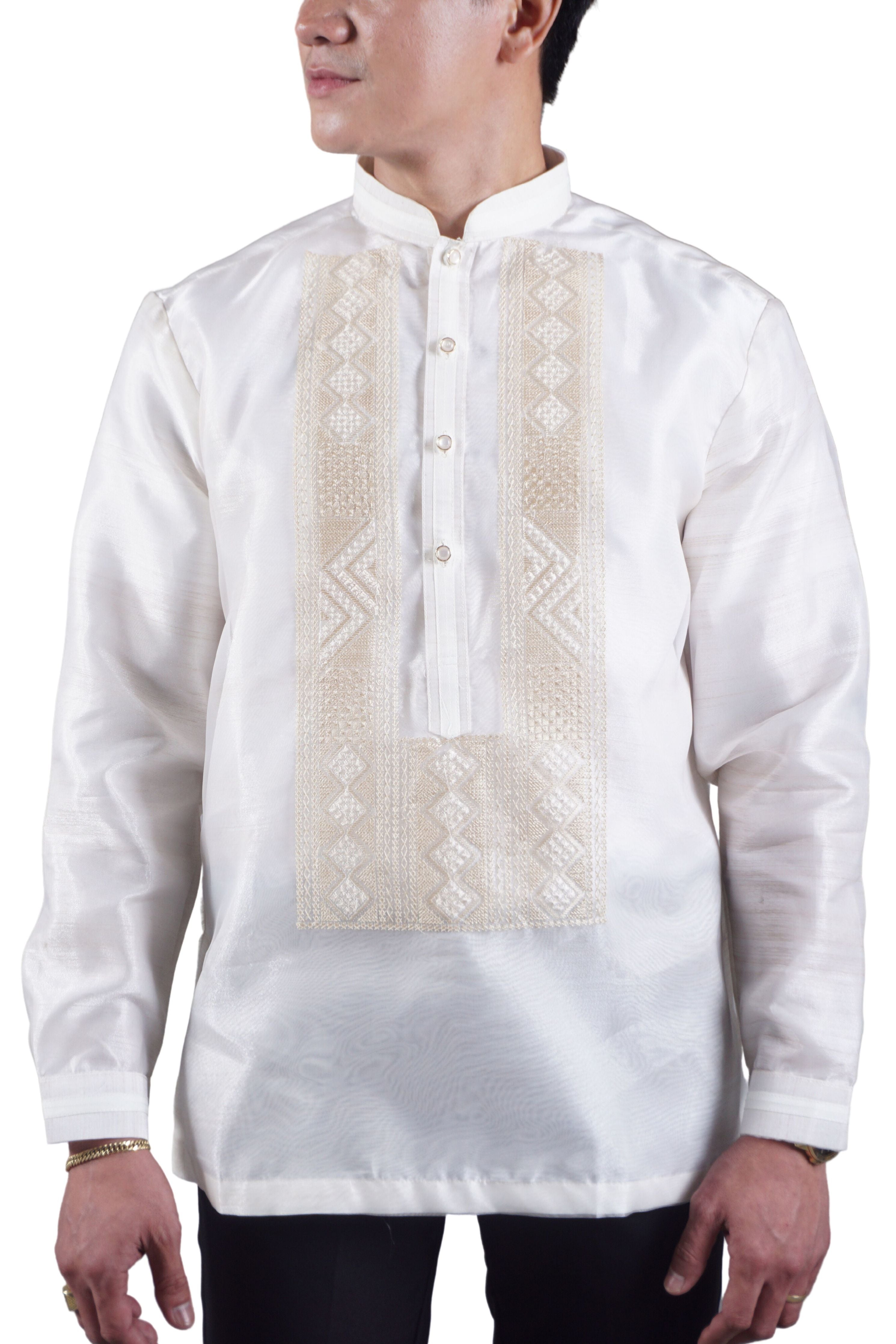 Beige Organza Chinese Collar Barong 