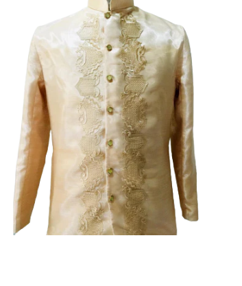 Golden Premium Barong Tagalog Coat and Premium Piña Cocoon Classic Elegant Barong Tagalog Groomsmen Package - JCS22