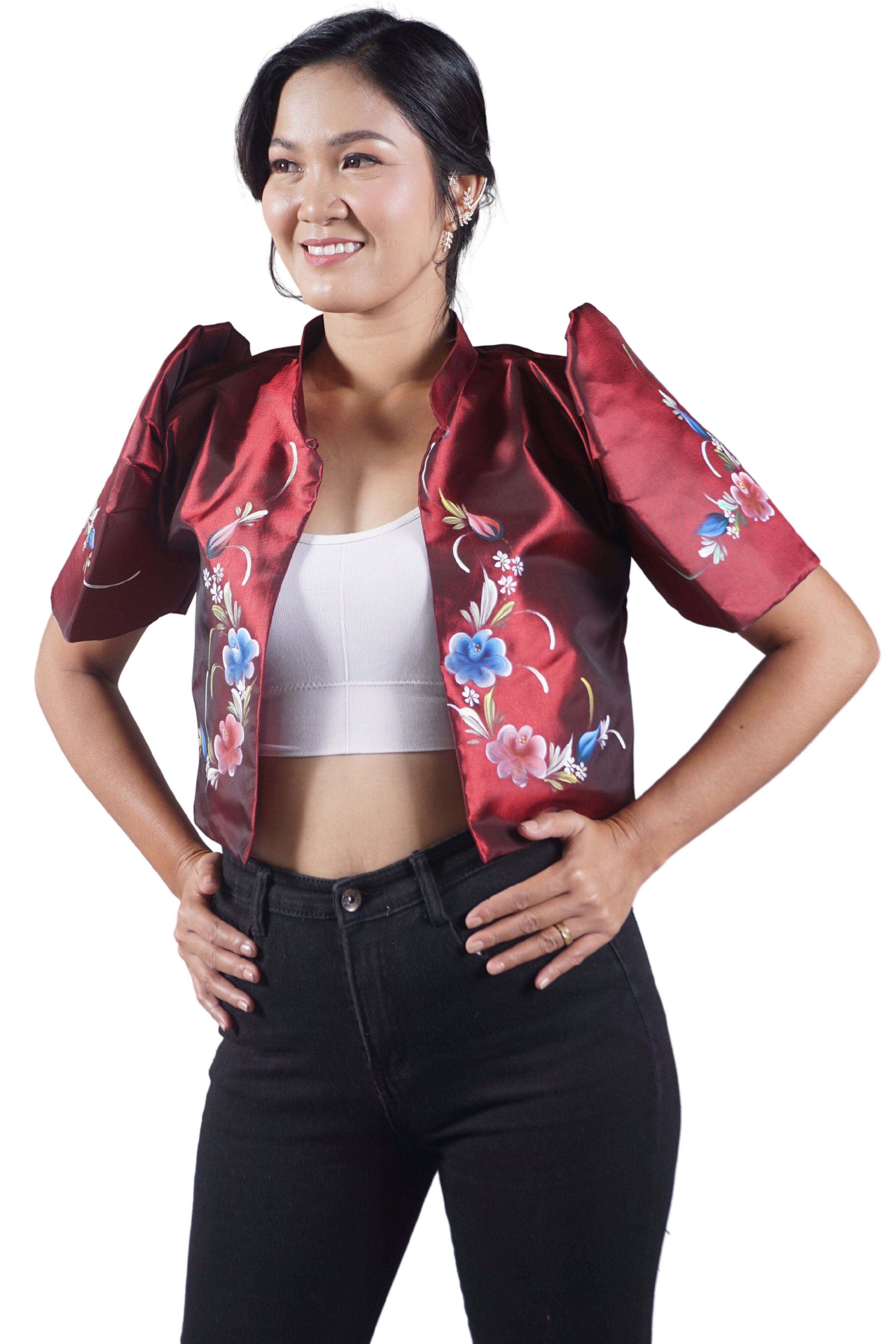 Red Organza Bolero with Hand Painted Design