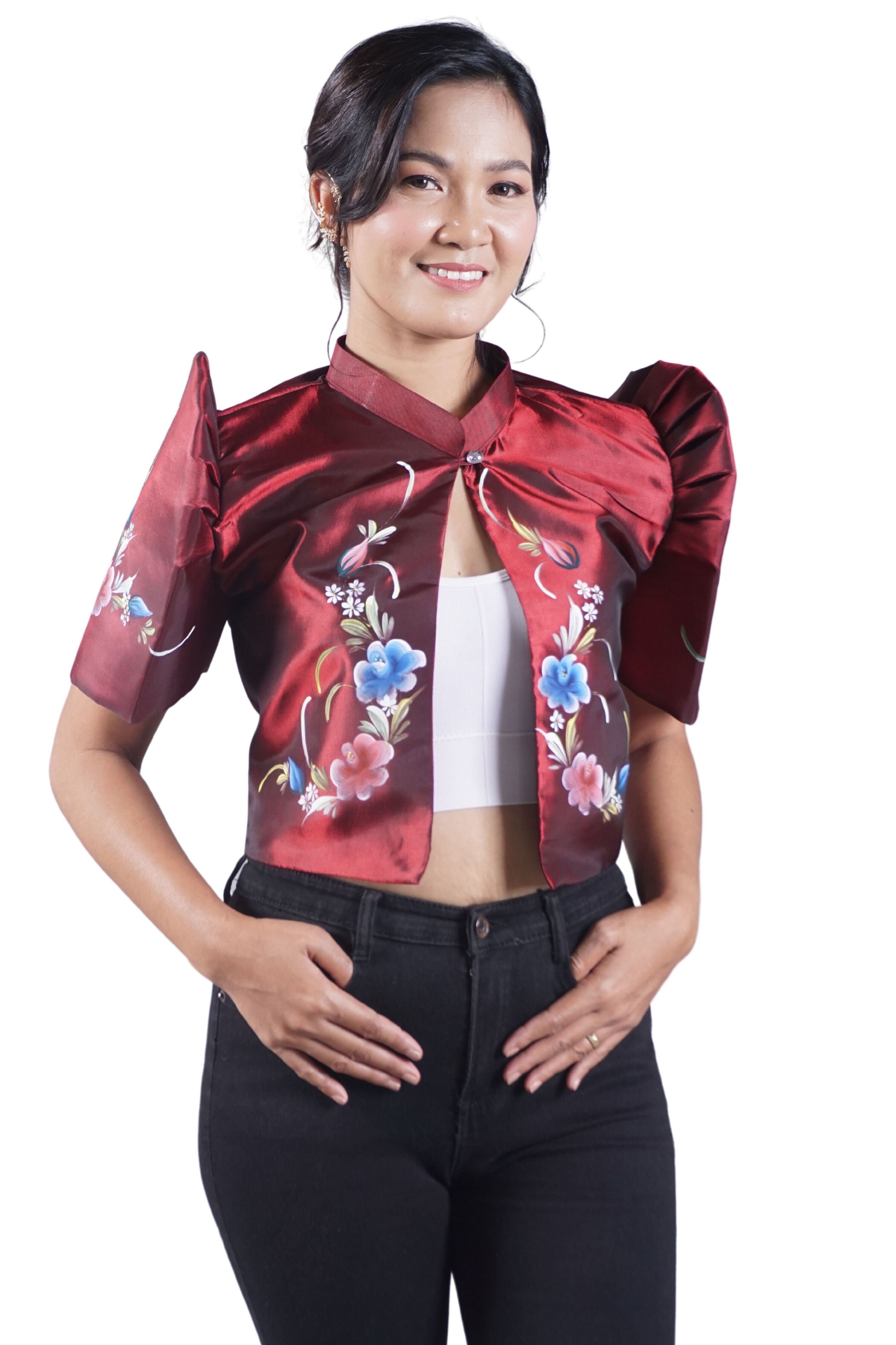 Hand Painted Red Organza Bolero