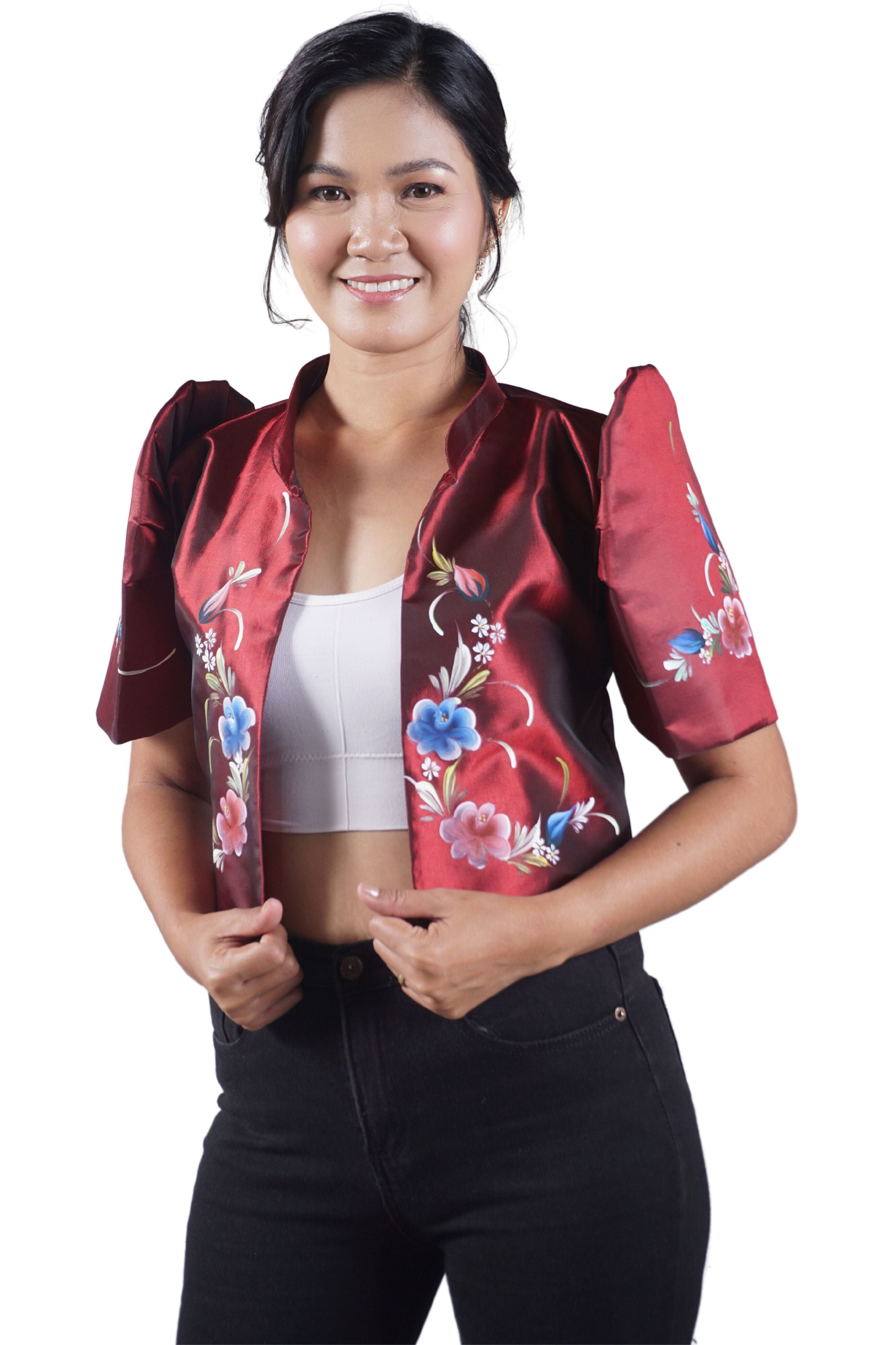 Premium Hand Painted Red Organza Bolero