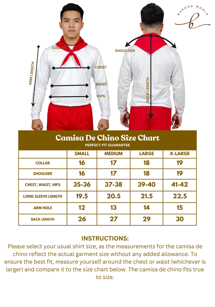 Camisa De Chino | Barong Tagalog Undershirt Long Sleeve | JB002