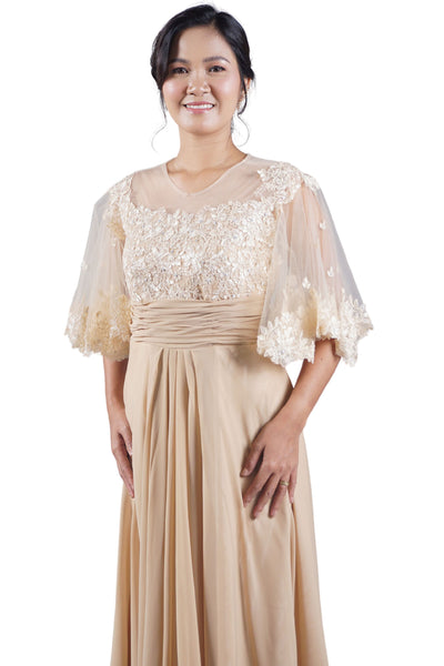 Women's Pinya & Lace Modern Elegant Filipiniana Dress  - Gretchen - ML896