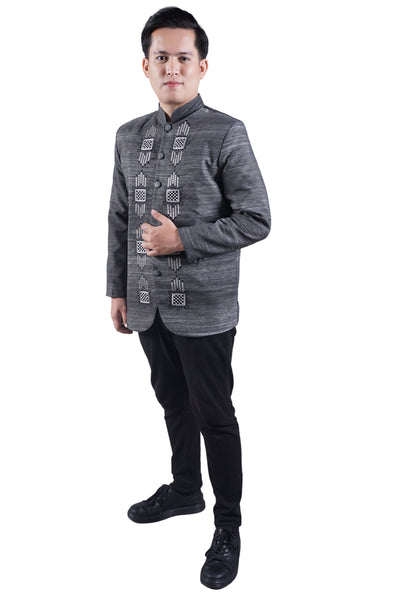 Men's Satin Dusty Black Premium Barong Tagalog Coat - Garry - MR60