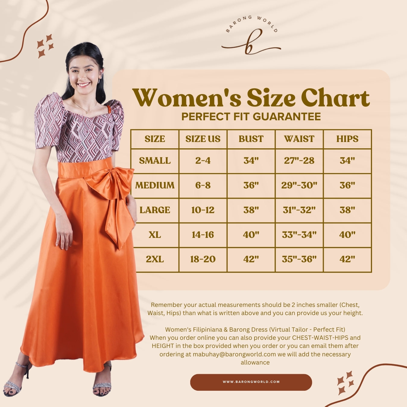 Filipiniana Dress Size Chart