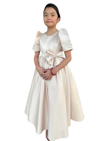 Premium Girls Cream Duchess Filipiniana Dress - Lorelai - JB315