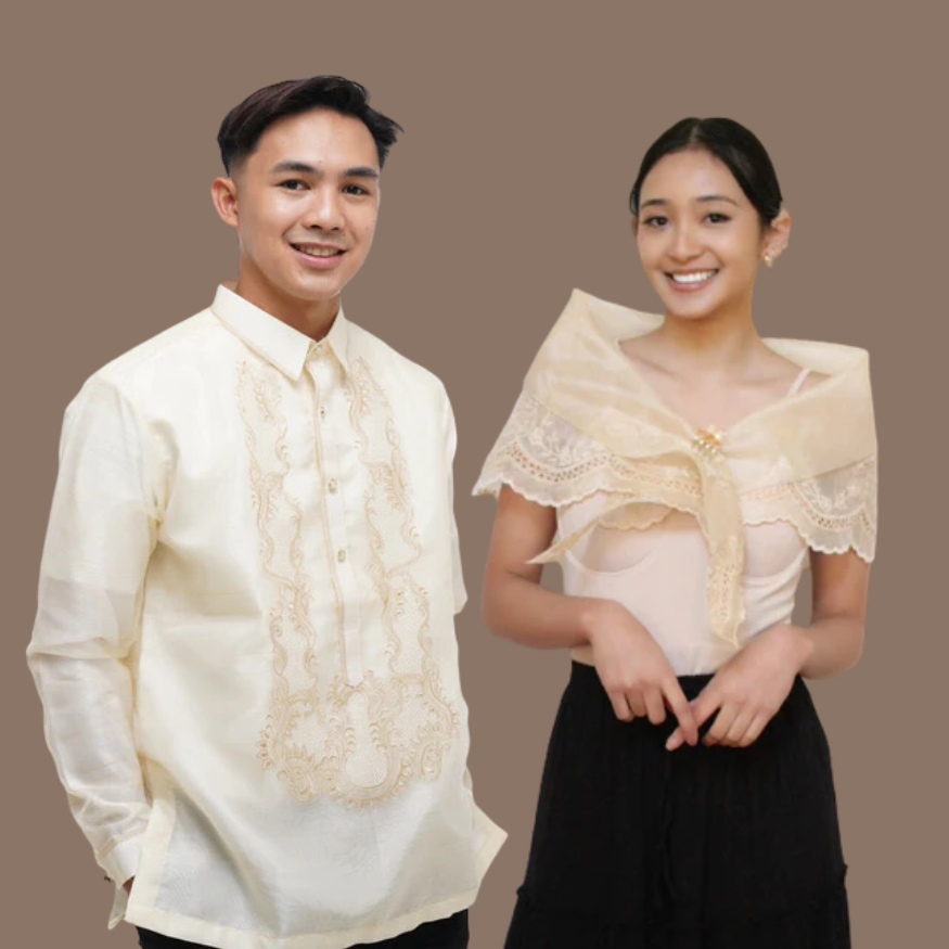 Couple Classic Organza Barong Tagalog + Premium Pinya Organza Alampay Maria Clara - C1