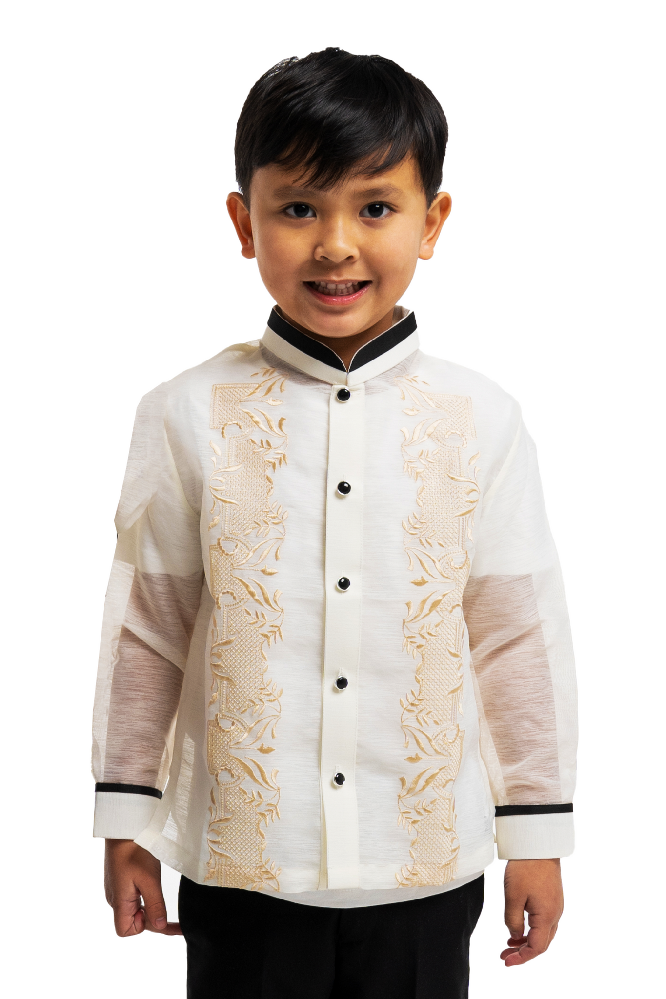 Jusi Off-White Chinese Collar Cultural Barong Tagalog  - Lawrence - JS90 - Kids Size 6 - CL188