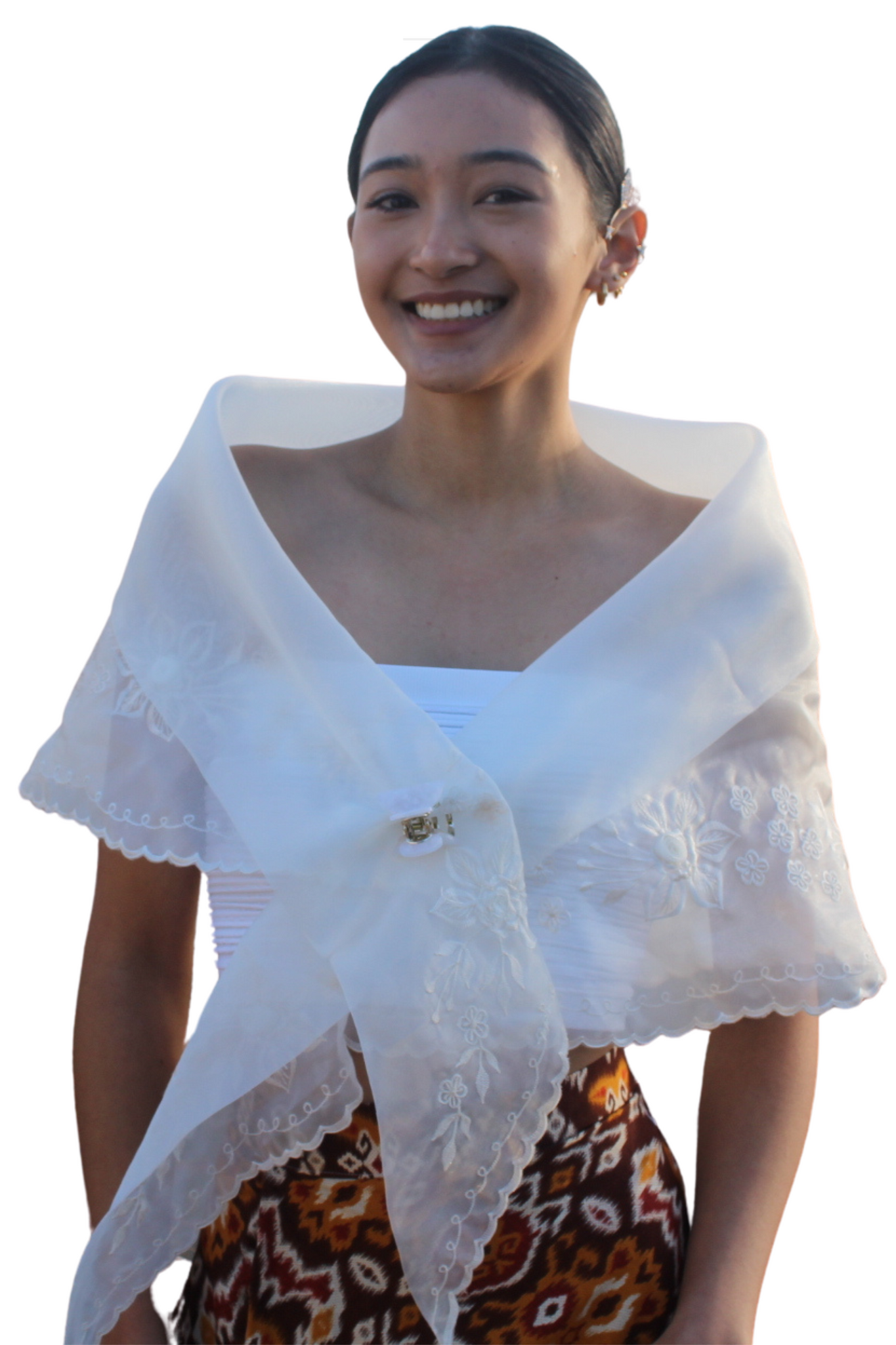 White Premium Filipiniana Alampay - Marie - MRA02