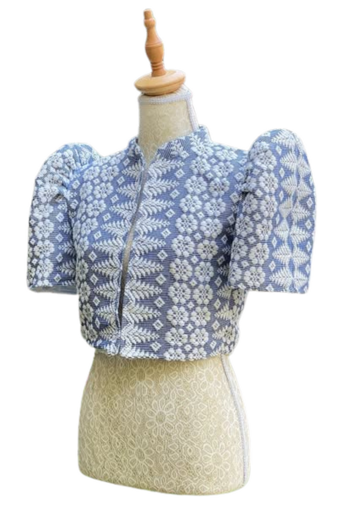 Elegant Light Blue Pinilian Filipiniana Bolero
