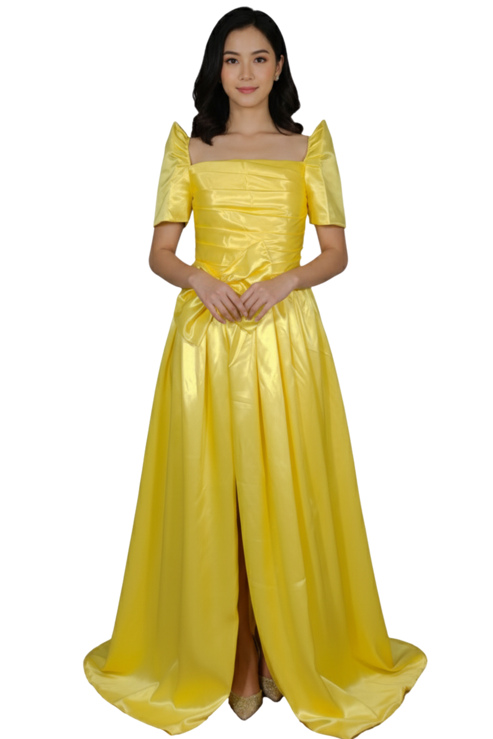 Timeless Duchess Filipiniana Gown with Slit - Vamola - Yellow - Small Barong World Timeless Duchess Filipiniana Gown with Slit - Vamola - Yellow - Small Barong World