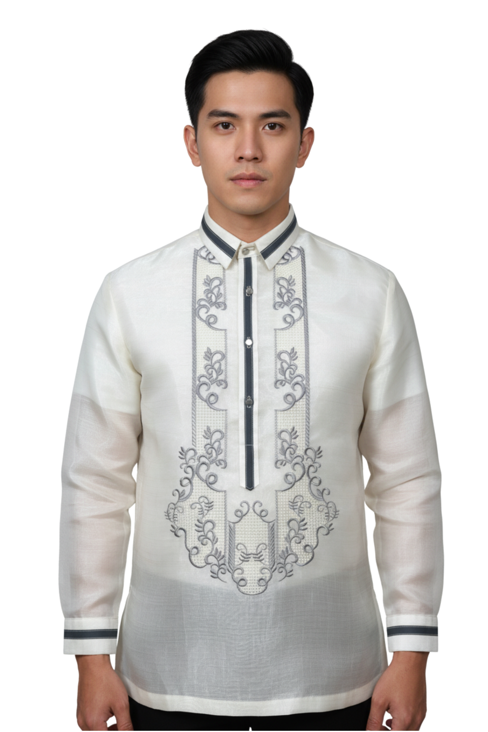 Modern Barong Tagalog in Gray Line Accent Embroidery 