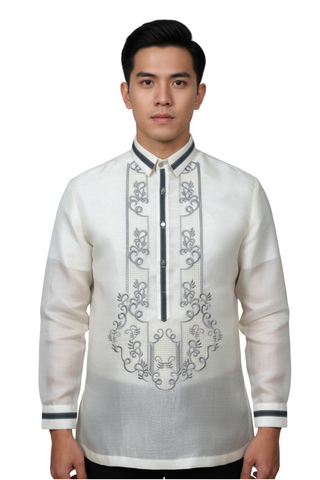 Modern Barong Tagalog in Gray Line Accent Embroidery 
