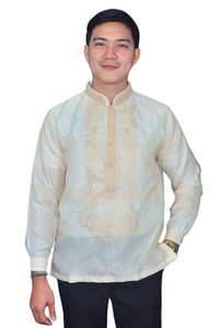 Piña Organza Premium Golden Barong Tagalog with Lining - Juan - JS120