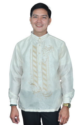 Traditional Heritage Barong Tagalog with Exquisite Embroidery - Vermilion - JN69