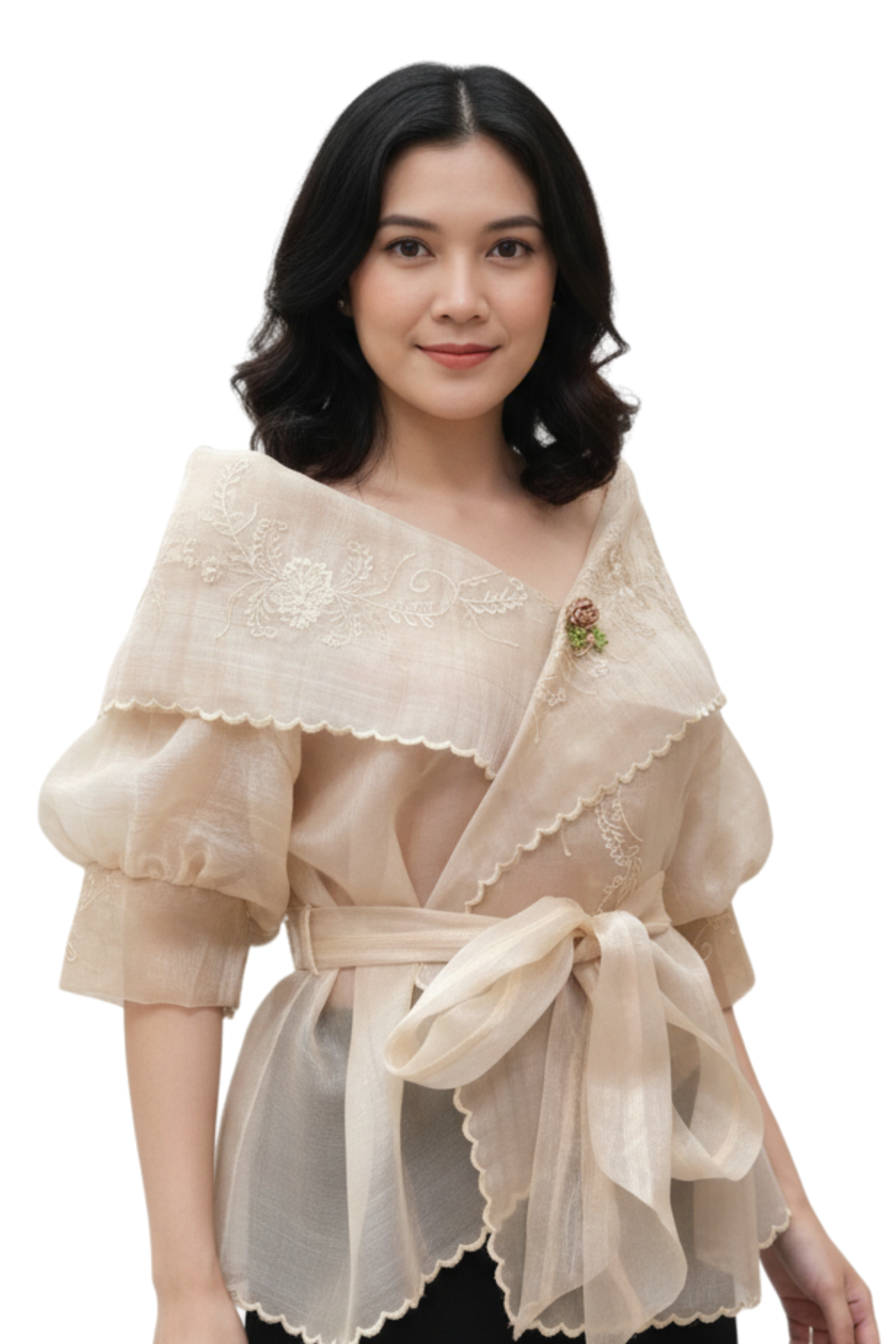 Traditional Classic Beige Filipiniana Panuelo 