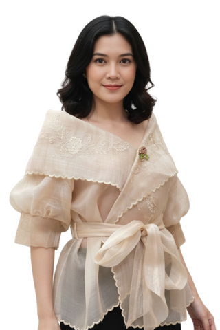 Traditional Classic Beige Filipiniana Panuelo 