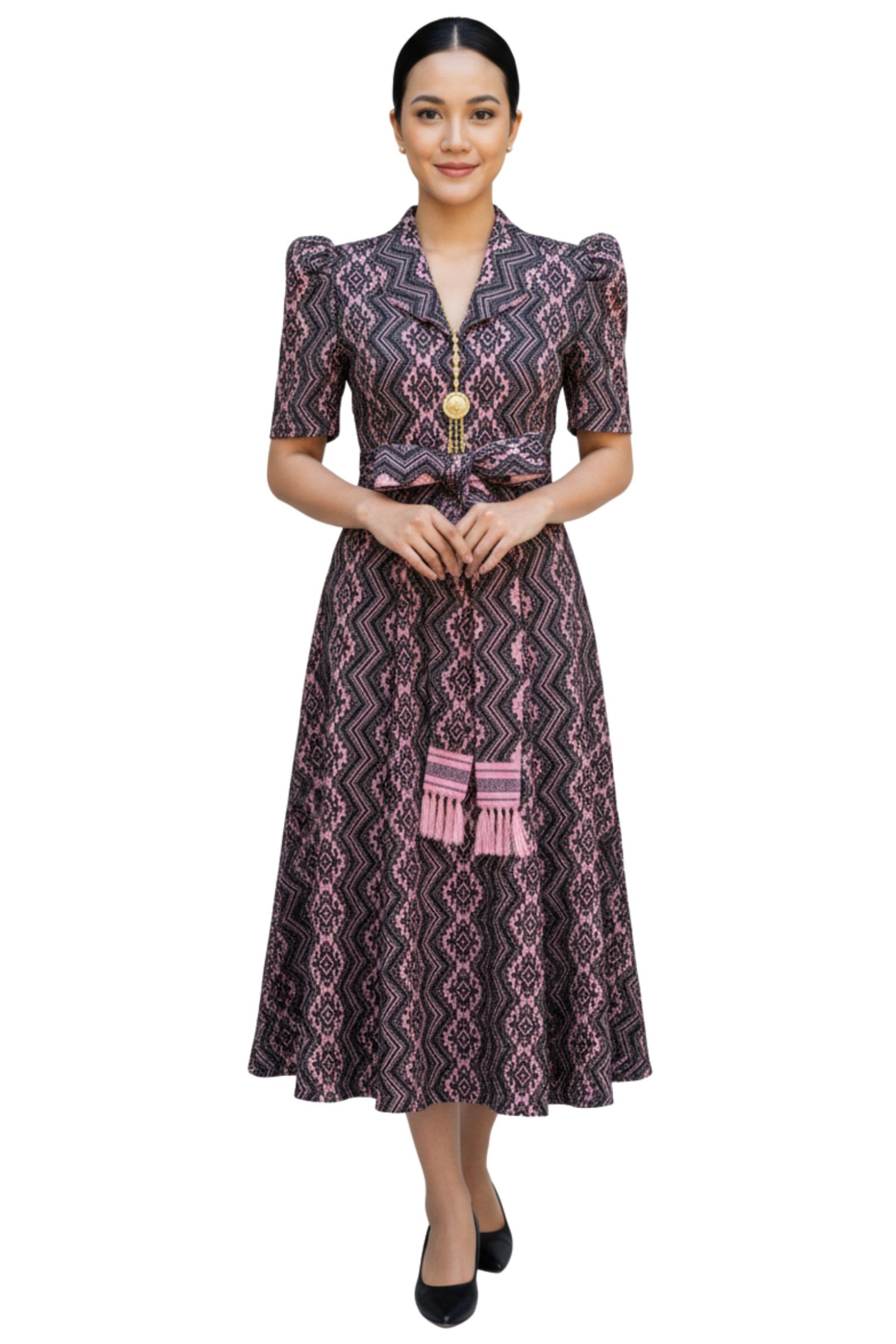 Pinilian Modern filipiniana Dress with Belt