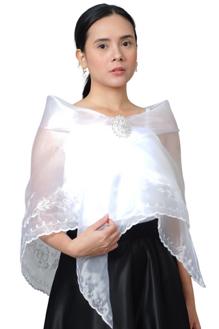 Organza Premium White Alampay with Brooch - Hannah - JK20W