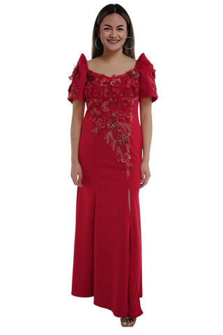 Elegant Red Mestiza Filipiniana Dress