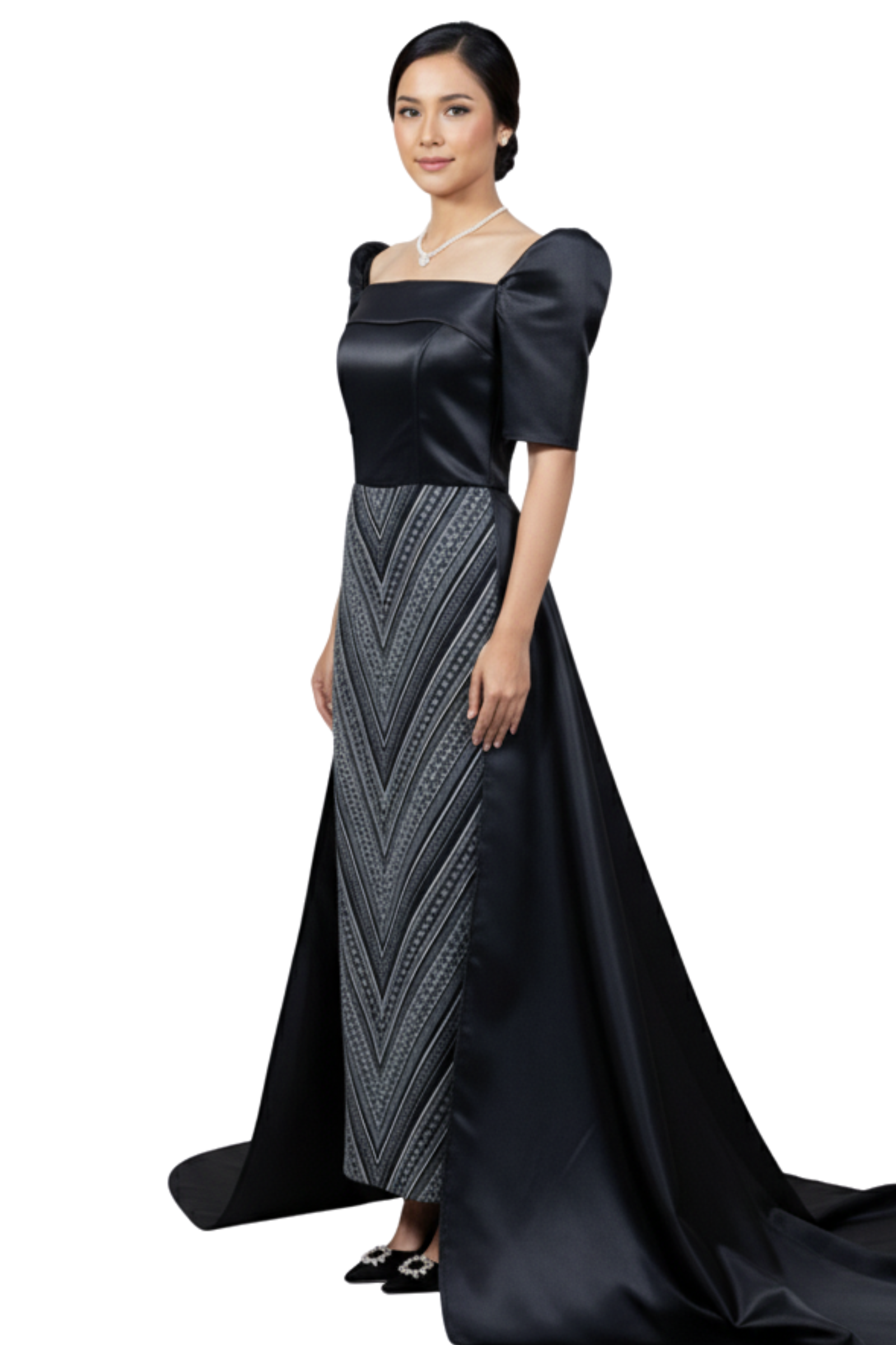 Elegant Premium Black Filipiniana Dress