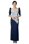 Elegant Navy Blue Mestiza Filipiniana Serpentina Long Gown - Alyria - JB115