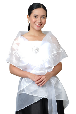 Filipiniana Premium White Organza Panuelo - Yuri - JK35