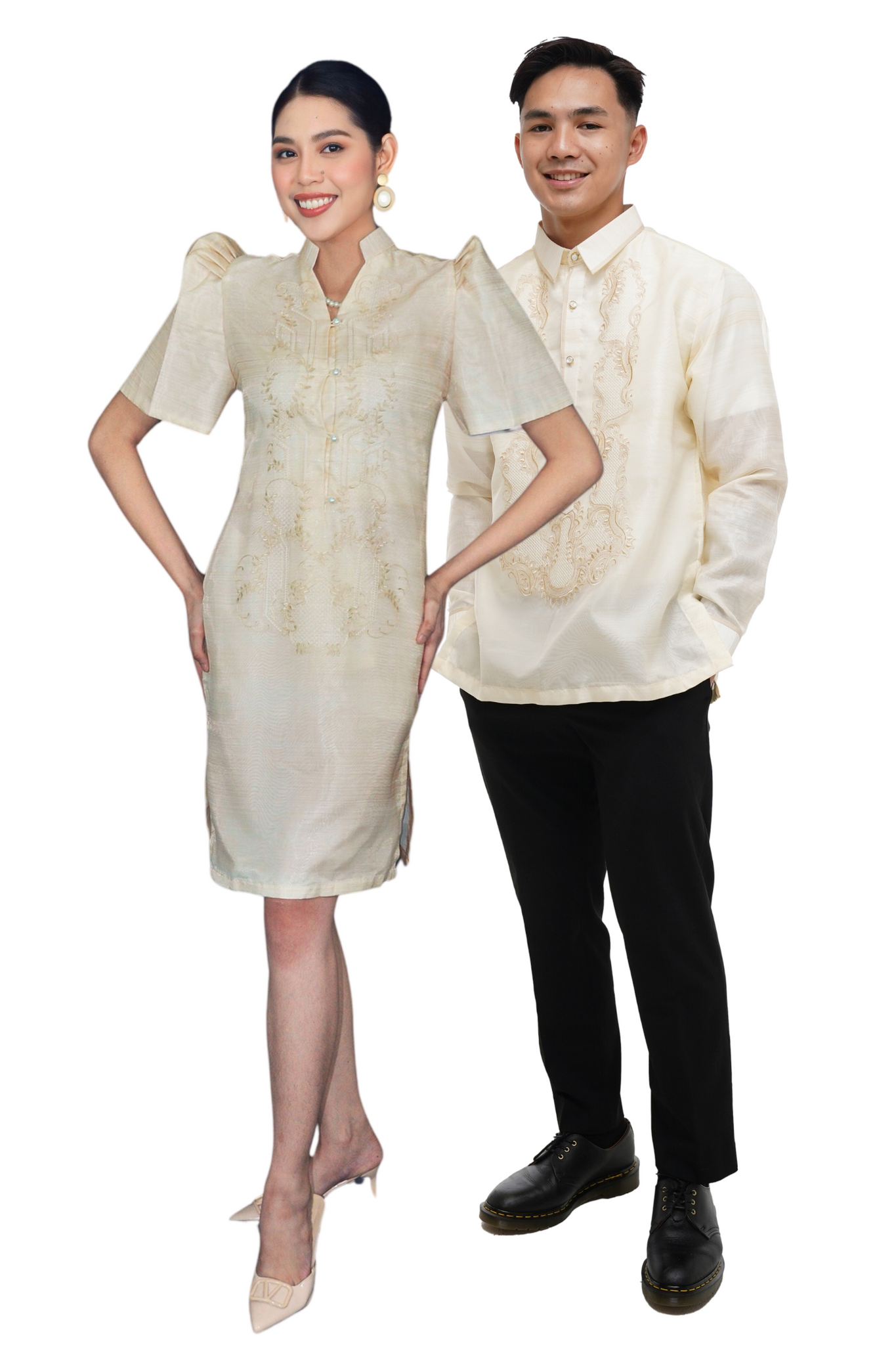 Premium Couple Set Organza Classic Barong Tagalog with Lining + Organza Filipiniana Barong Dress - JBA01