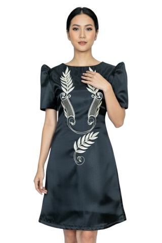 Modern Filipiniana Black Barong Dress 
