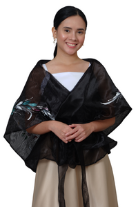 Organza Black Hand Painted Filipiniana Panuelo - Maria Clara - JV018