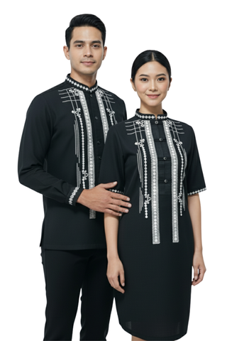 Elegant Black Couple Set Barong Tagalog 
