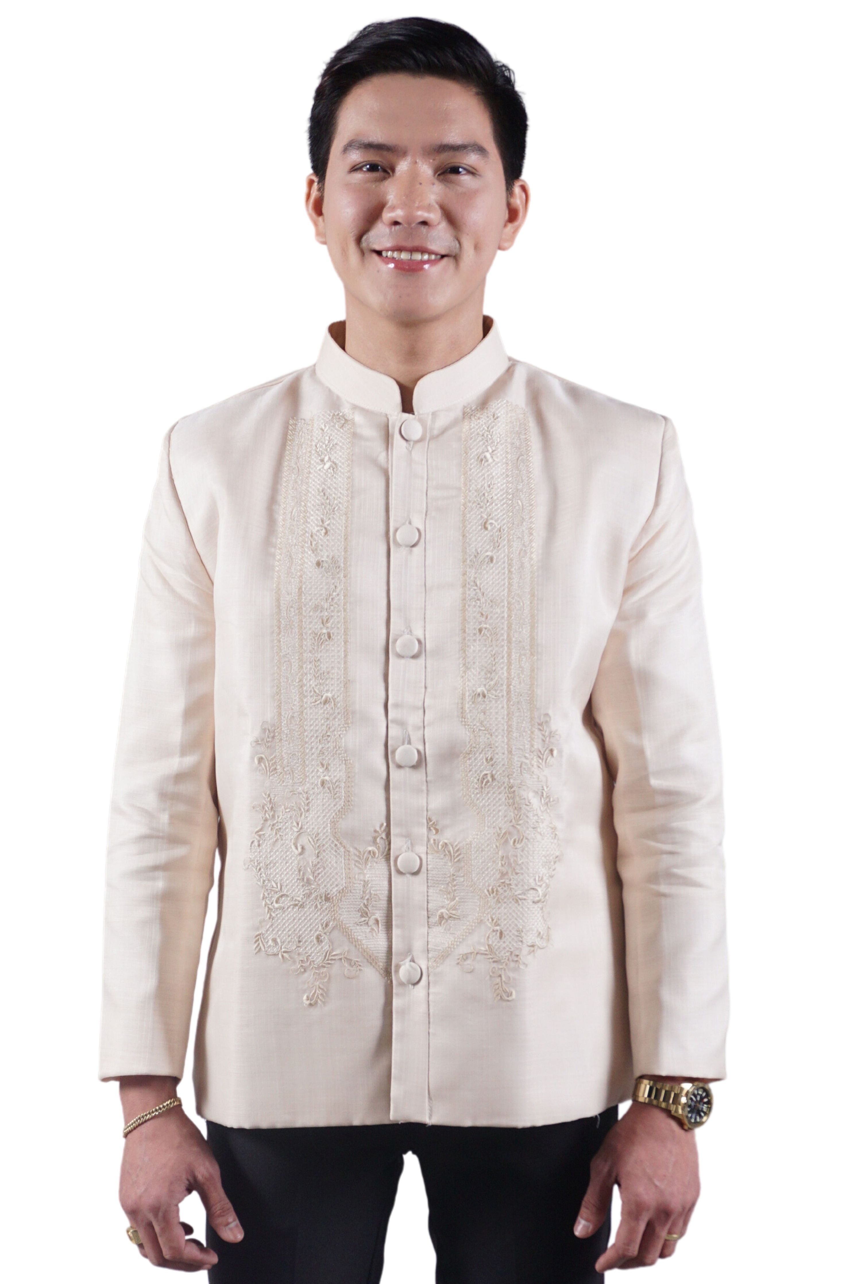 Beige Satin Cocoon Barong Coat