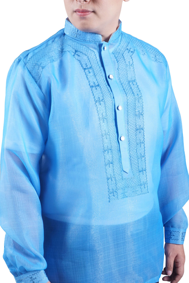 Men's Cocoon Blue Barong Tagalog - Wren JF101 – Barong World